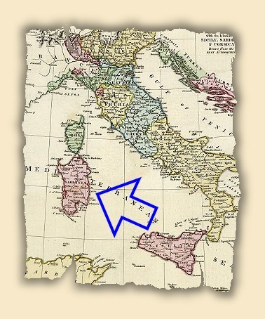kaart van Sardinie over de oorsprong van de mini-ezel